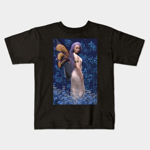 Beautiful fairy standing amid plants and flowers. Kids T-Shirt by Fantasyart123